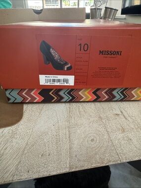 Missoni for Target Black Suede Block Heel Pump with Multicolor Chevron Accent